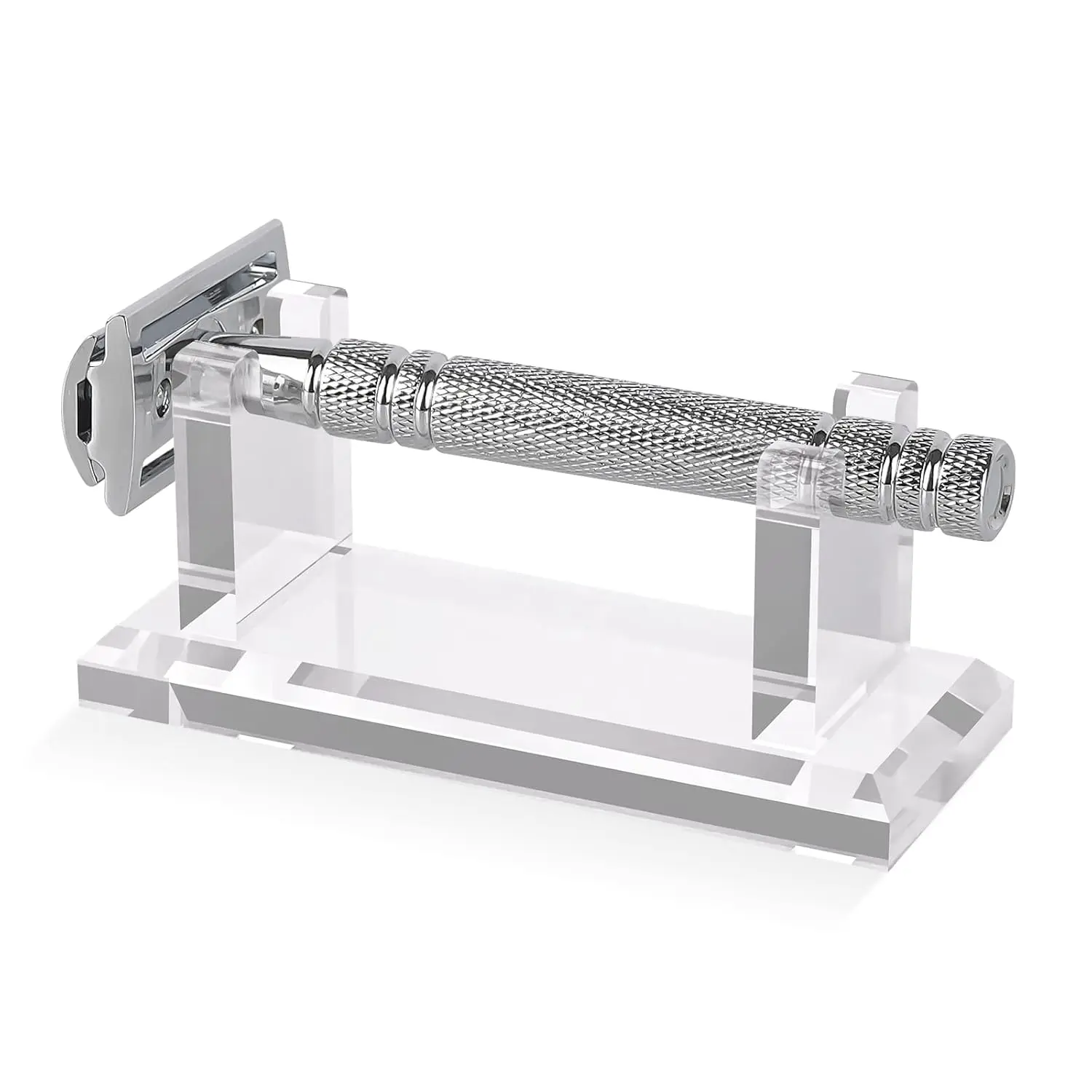Acrylic Men's Razor Stand Holder, Stable Storage Bracket Bathroom Countertop Organizer, Easy Clean, Compatible with Viking Blade Chief, MK-23C, Shaving Revolution (White)