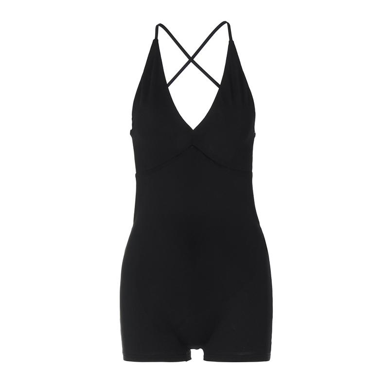 Product Introduction of Women's Summer Short Fitted Jumpsuit Solid Color Sleeveless Backless Deep V Neck Playsuit 30
