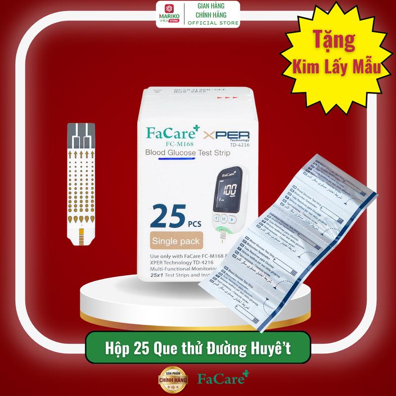 [Hộp 25 que test Đường huyết + tặng 25 kim lấy mẫu] dùng cho máy Facare M168 5in1 máy  đo máy  đo