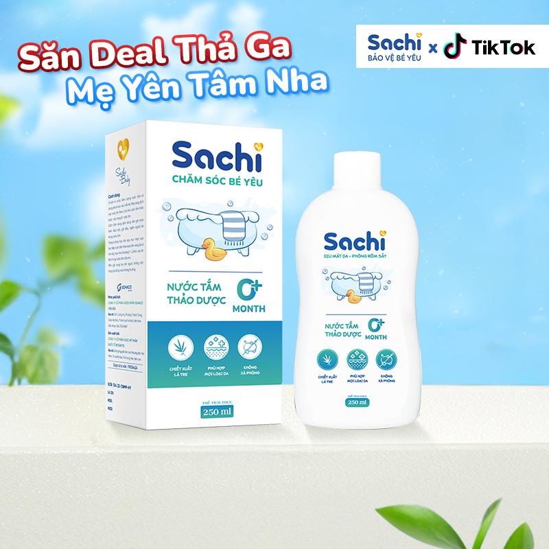 Nước tắm thảo dược an toàn cho bé Sachi chai 250ml làm sạch nhẹ nhàng diu mát da, hạn chế mảng bám da đầu