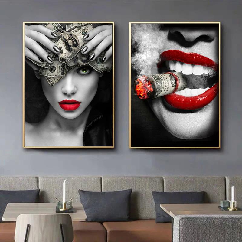 FANTASY Canvas Red Lips Smoking Woman Wall Art Canvas Poster - TikTok ...