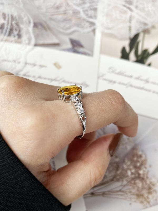 925 Sterling Silver Natural Citrine Decorated Ring, Elegant Luxury Engagement Ring, Matching Rings Jewelry As Gift for Family/friend/lover 5