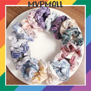 Ikat Rambut Scrunchie Pattern Flower Korea Bahan Fabric Hairband Scrunchies Gelang Kunciran Cepol Jilbab Lingkar Besar Bulu Lembut