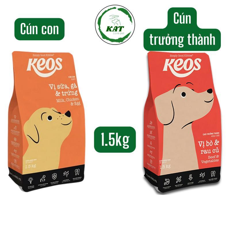   1.5kg  Hạt thức ăn cho chó KEOS - Dành cho chó con và chó trưởng thành - Gói 1.5kg - KAT Store 