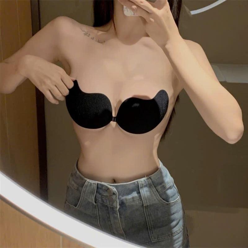 Áo lót, áo Bra dán hộp quả xoài siêu dính, áo dán nâng đẩy ngực A815 phù hợp mặc đầm váy áo hở lưng Nữ Women Kem Cao Su Voi Đen