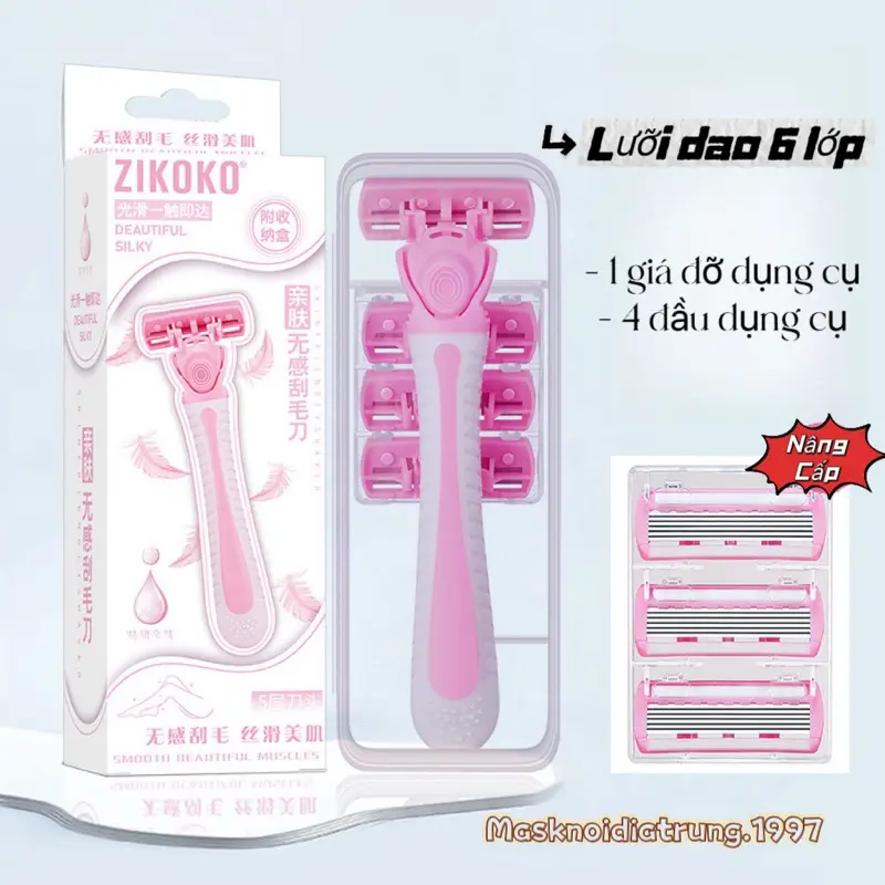 Bộ Dao Cạo Lông Nữ 6 Lớp Nâng Cấp Kèm 3 Lưỡi Thay Thế Waxing Cạo Râu