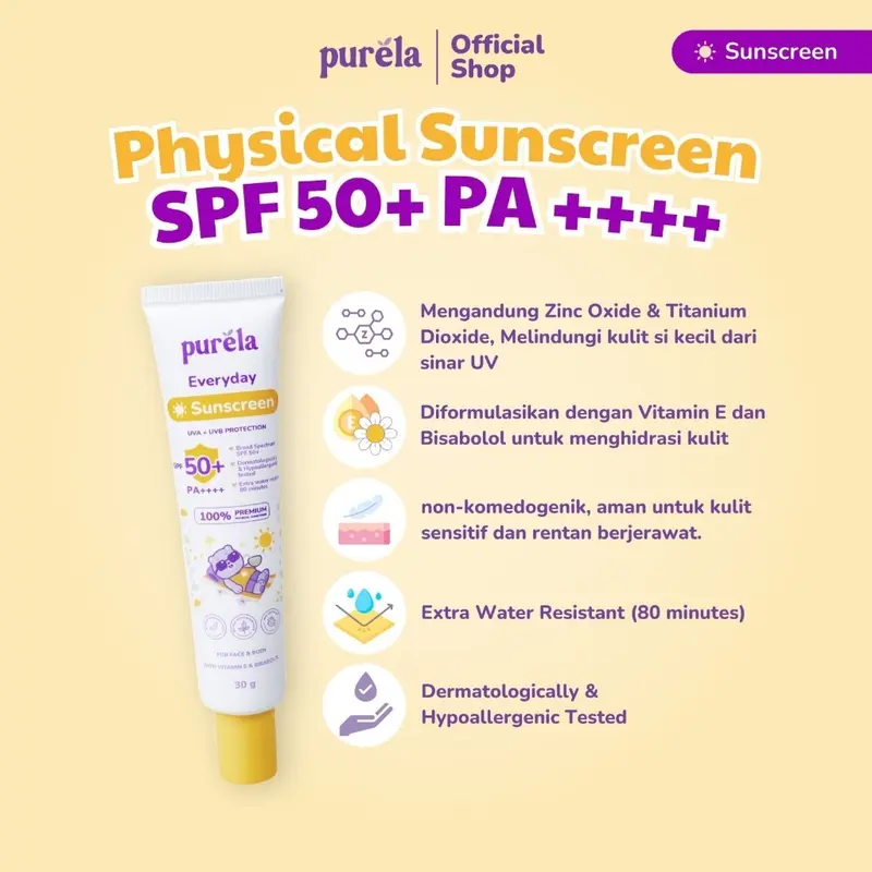 PURELA KIDDY SHINE Sunscreen 30 gr, Soothing70 gr, Hair Lotion 60 ml, Lotion 60 gr 5