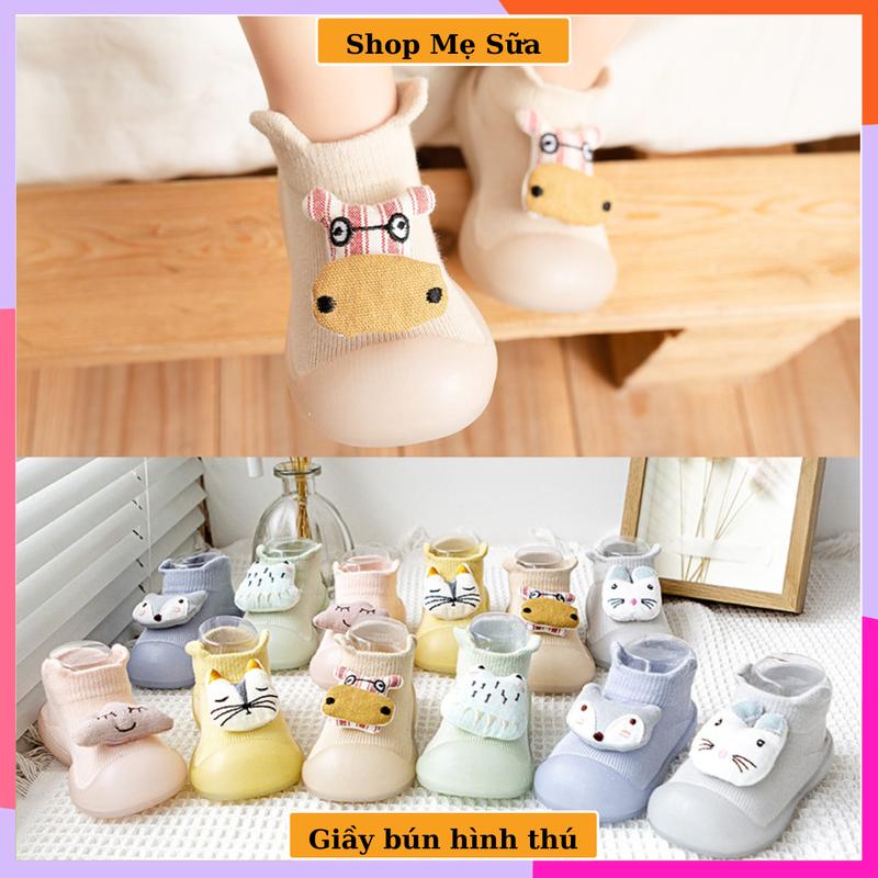 Giày bún hình Thú 3D cổ ngắn siêu mềm êm đế silicon chống trơn trượt cho bé trai bé gái