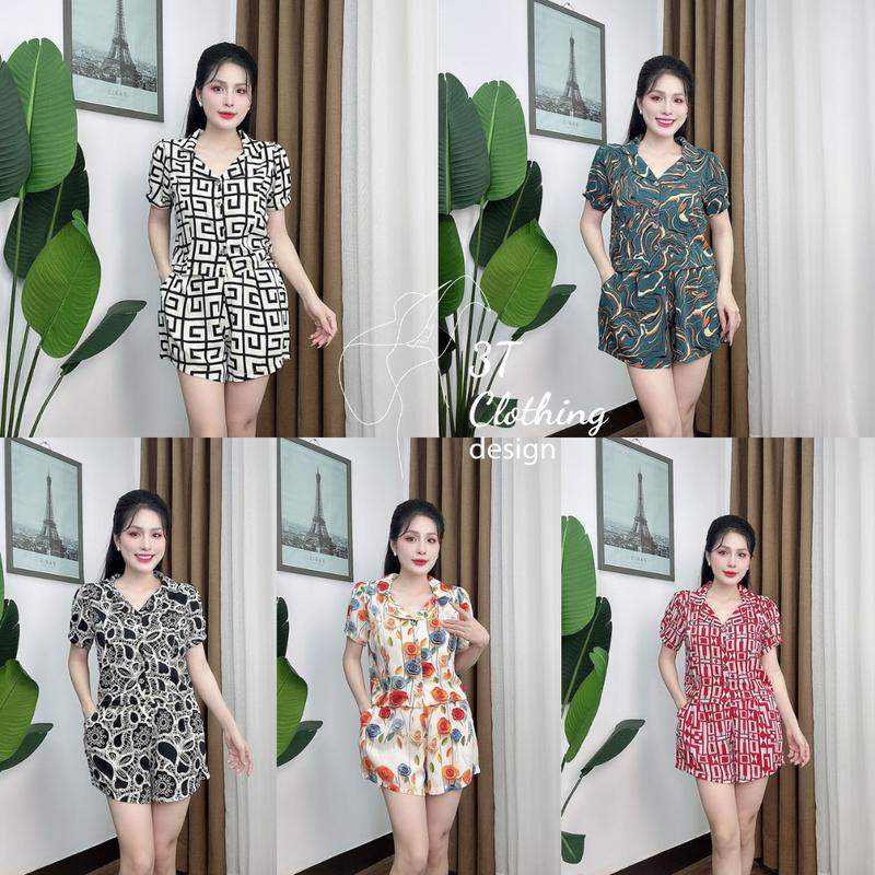 Đồ bộ đùi nữ mặc nhà cổ vest tay ngắn may kĩ chuẩn form tôn dáng bigsize 40 - 80kg mã D131