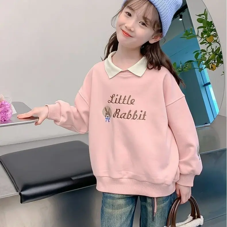 Áo Polo, Kiểu Ve Áo, Áo Len Bé Gái, Hàng Mới Về Mùa Thu 2024, Cỡ Trung Bình Và Lớn, Phong Cách Preppy, In Hình Thỏ, Dáng Rộng Vừa Vặn, Áo Thường Ngày