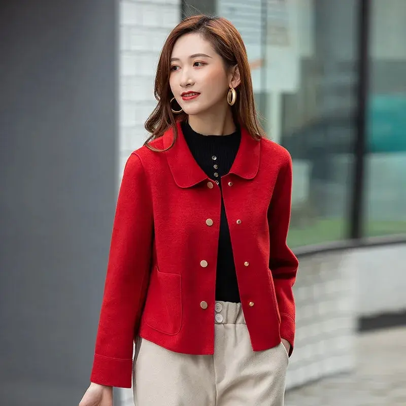 Áo Khoác Ngắn, Hàng Len Hai Mặt, Quần Áo Nữ, Mỏng Vừa Vặn, Phong Cách Hàn Quốc, Áo Khoác Cashmere, Thích Hợp Cho Mùa Xuân, Mùa Thu Và Mùa Đông, Hàng Mới Về 2023