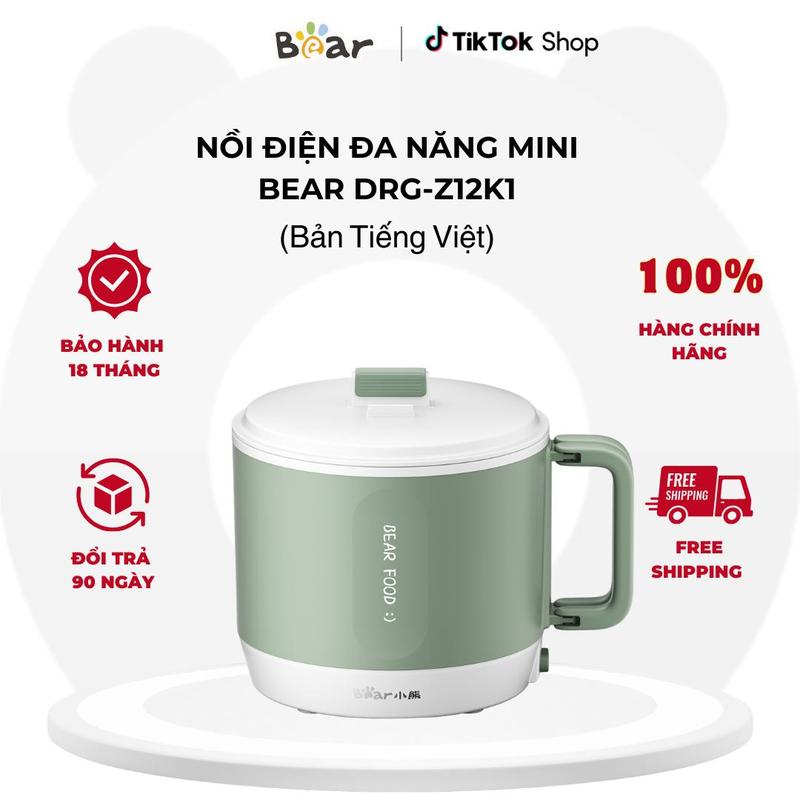 Nồi Điện Đa Năng Mini Bear DRG-Z12K1 MC-4H12J 1.2L 500W Ca Nấu Lẩu Mì Xào Hầm Chống Dính Bảo Hành 18 Tháng