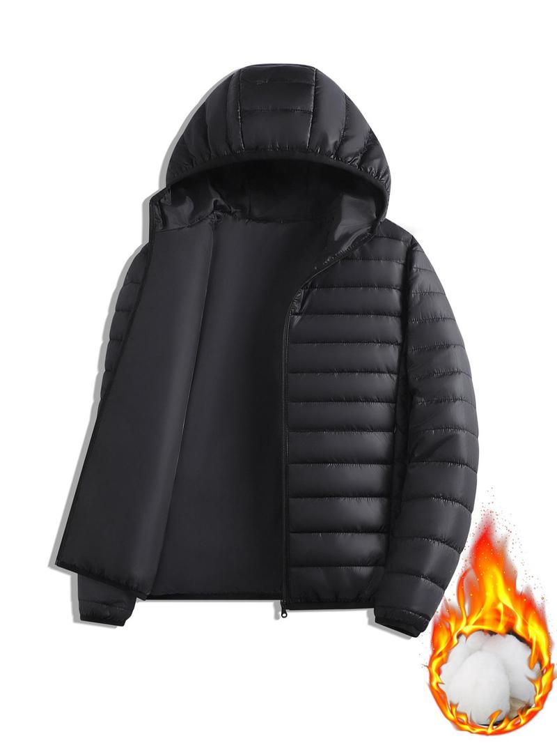 Product Introduction of Men's Solid Zip Up Thermal Lined Hooded Jacket, Regular Fit Casual Long Sleeve Pocket  Outerwear for Fall & Winter, Men's Clothes for Daily Wear 1