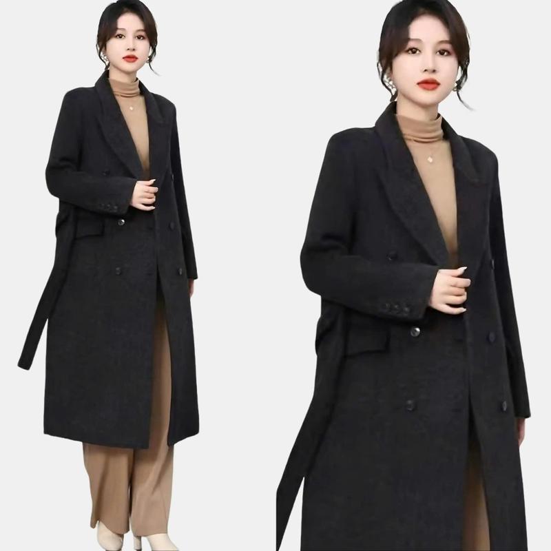 Áo Khoác EMME AKL75 Nữ Măng Tô Lông Cừu Thiết Kế Dáng Dài 6 Cúc Cách Điệu NEW [ Kèm Dây Lưng ]