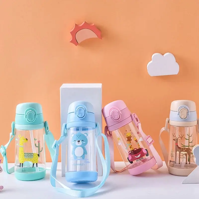 500ml Kids Water Jug Creative Cartoon Baby Drinking Out With Straws Leak Proof Water Bottles