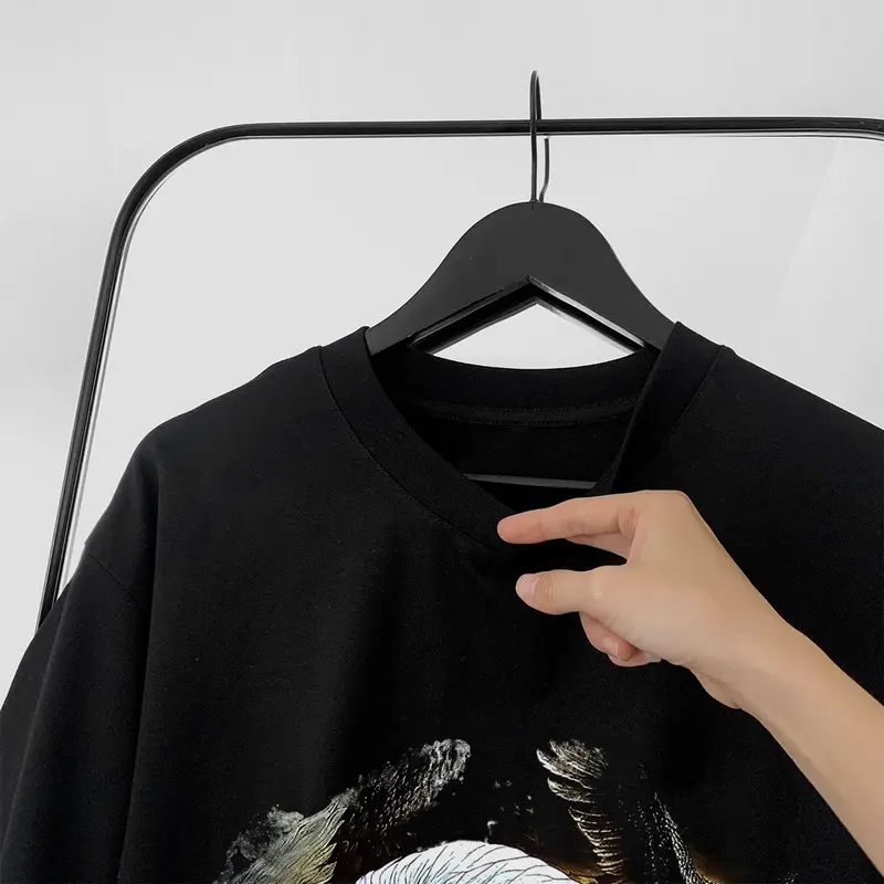 Áo Thun Nam Nữ Cổ Tròn Tay Ngắn Big Size Cotton 100 Đen In Hình Đại Bàng 5