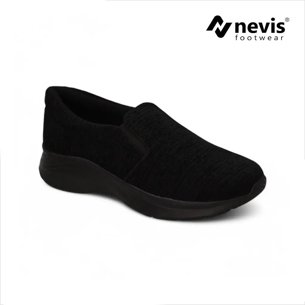 Sepatu Slip On Casual Pria Wanita NEVIS Clayton Sneakers Slop Kerja Sekolah Kasual Full Black Hitam Empuk dan Ringan Flat Shoes Sport