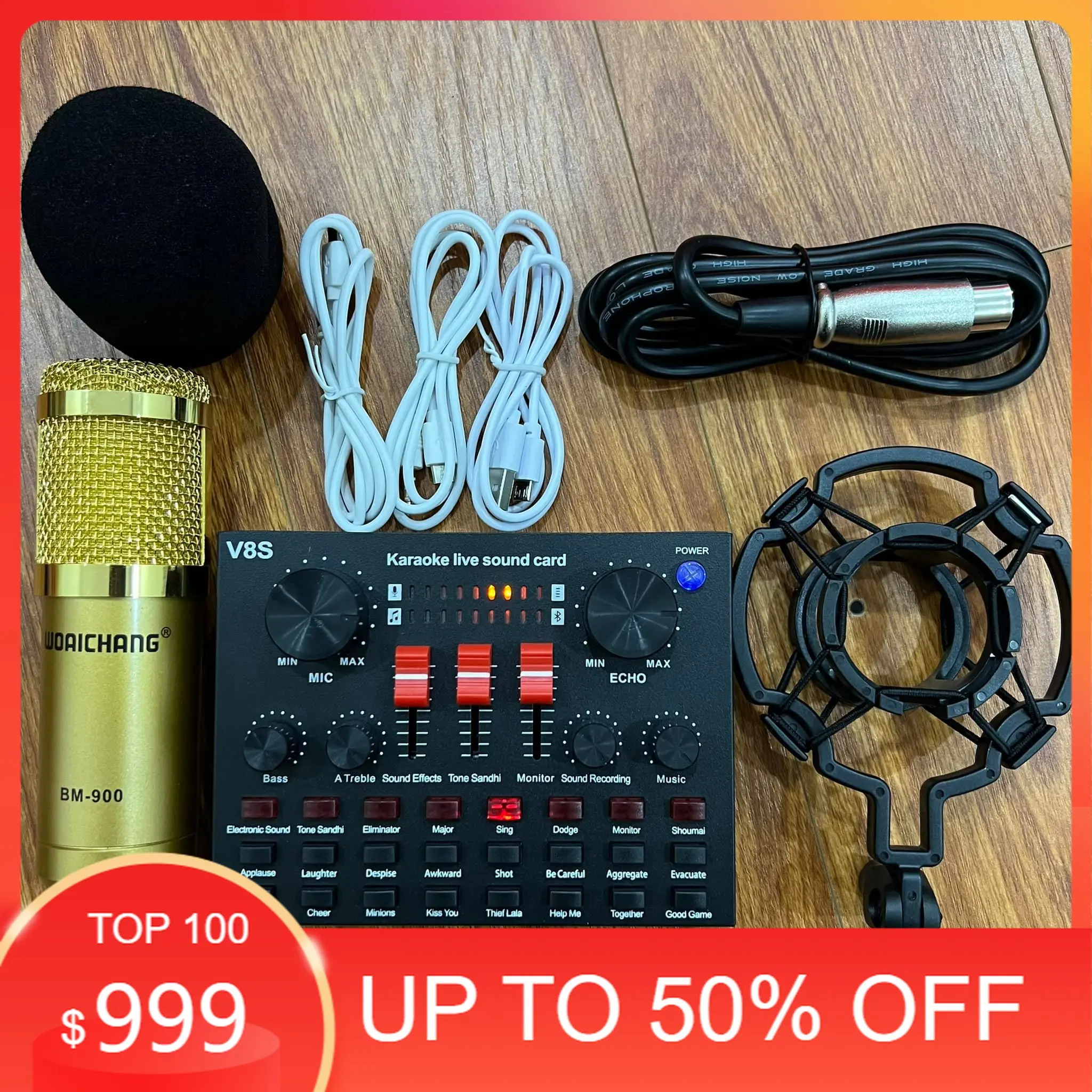 [MẪU MỚI] Trọn Bộ Hát Thu Âm Sound-Card V8 V8S + Micro BM900 Live Stream Oneline Tại Nhà - Bộ hát karaoke livestream giá rẻ - Combo Mic Livestream Hát Karaoke Chỉnh Giọng Chuyên Nghiệp