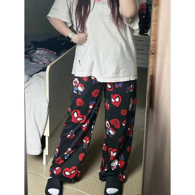 Quần Dài Ngủ, Thiết Kế Hello Kitty Và Người Nhện, Phong Cách Anime, Làm Bằng Bông, Quần ống rộng, Phong Cách Hoạt Hình, Mỏng, Thích Hợp Cho Quần Áo Đi Chơi Và Mặc Nhà, Quần Ngủ Nữ Women 0
