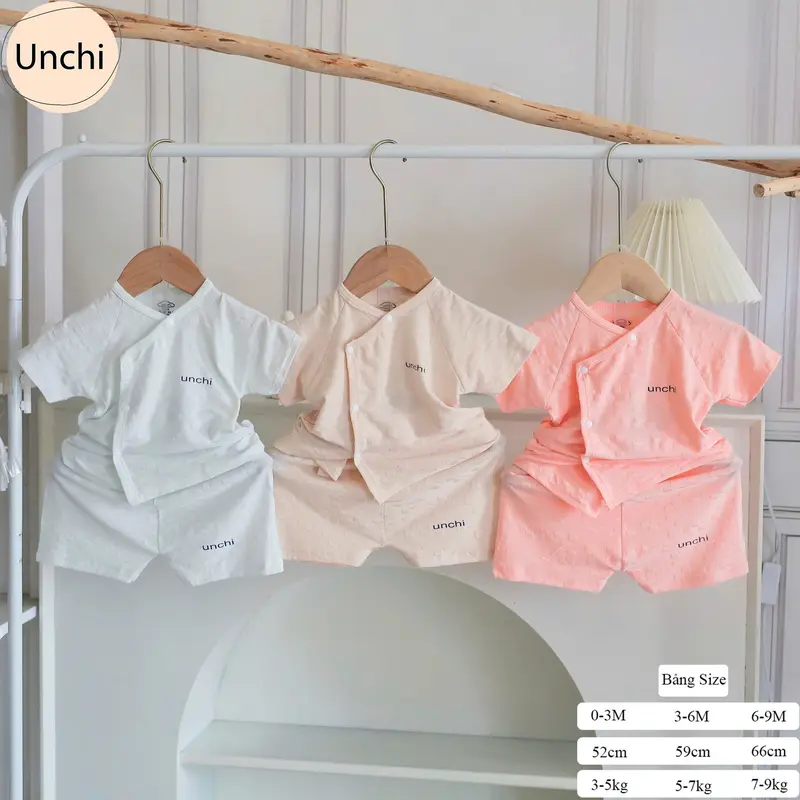 BC14. Bộ sơ sinh cộc tay Unchi vải petit bamboo vân nổi mềm mát cho bé sơ sinh từ 3-8kg (Form nhỏ) 0