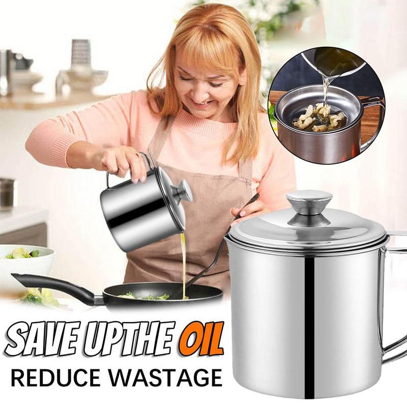 Product Introduction of 1.3L Large Capacity Storage Pot Oil Bottle Thin Style Cup Containers Strainer Steel Stainless E4A6 24