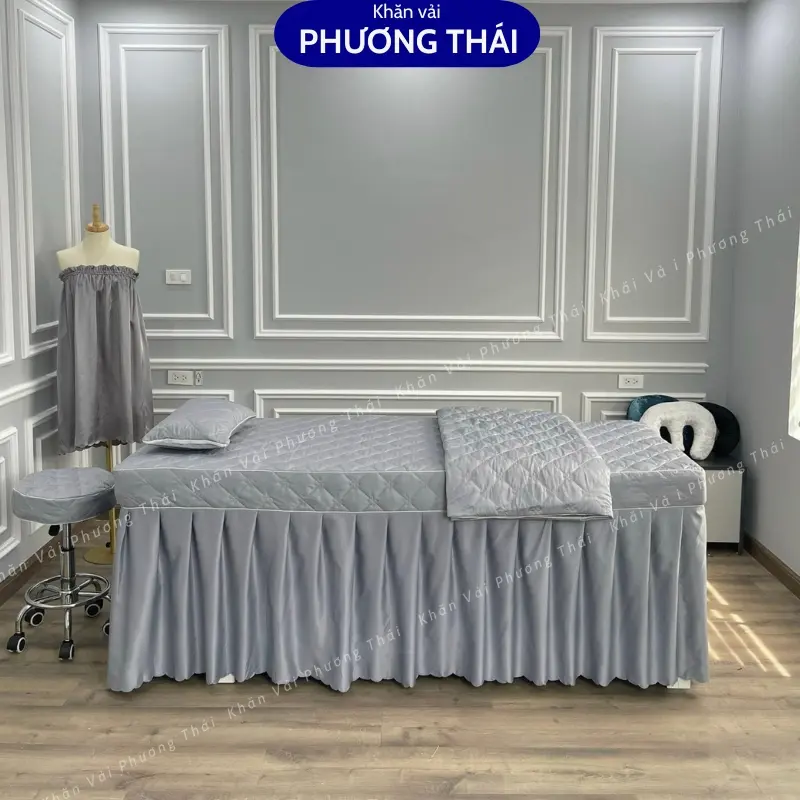 Bộ ga giường spa trần bông kèm gối có ruột, drap giường spa, nối mi, phun xăm cotton cao cấp mát mềm