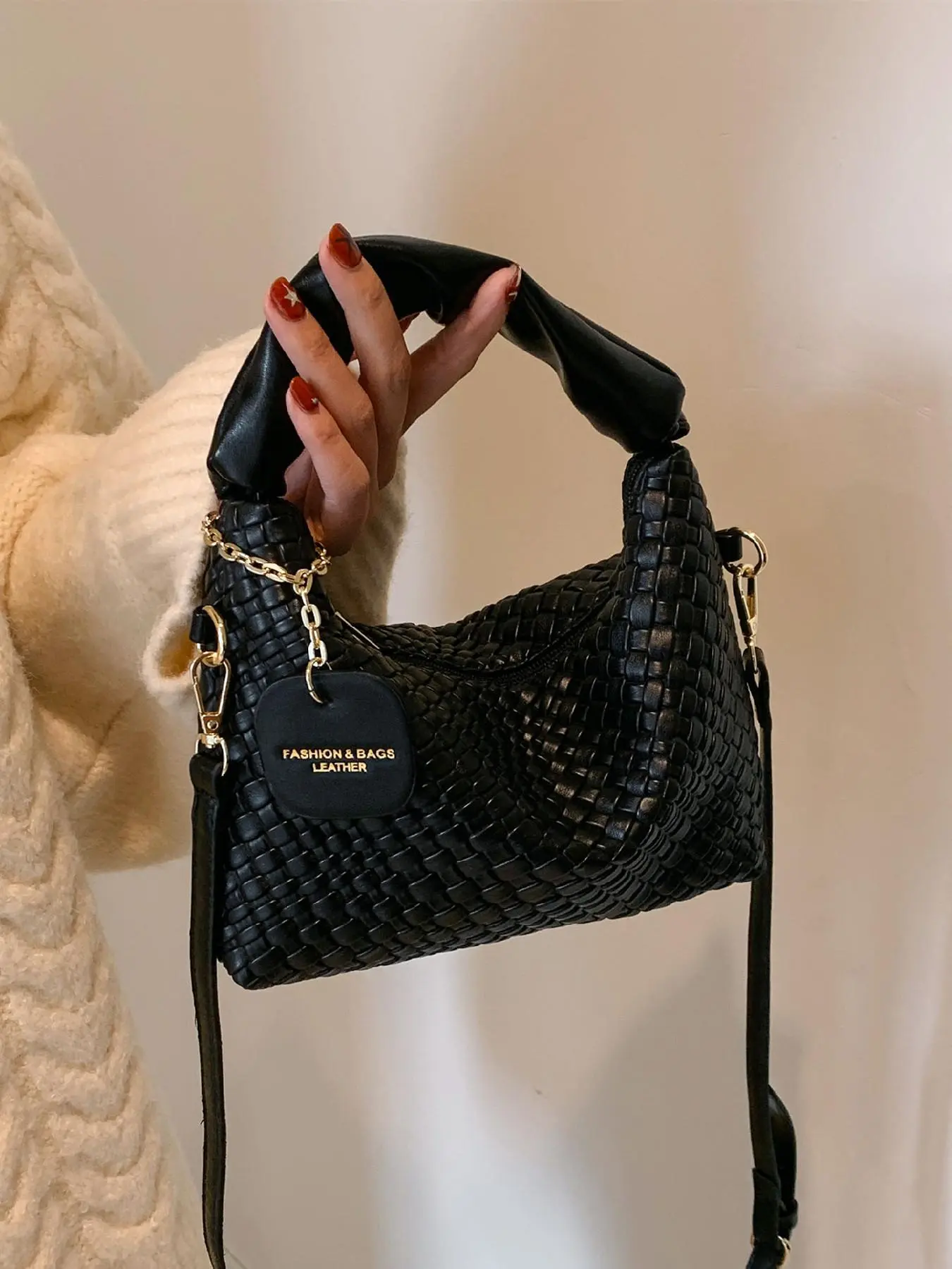 Fashionable Braid Design Ruched Handle Handbag, Casual Versatile Shoulder Bag for Women, Trendy All-match Commuter Bag for Daily Used