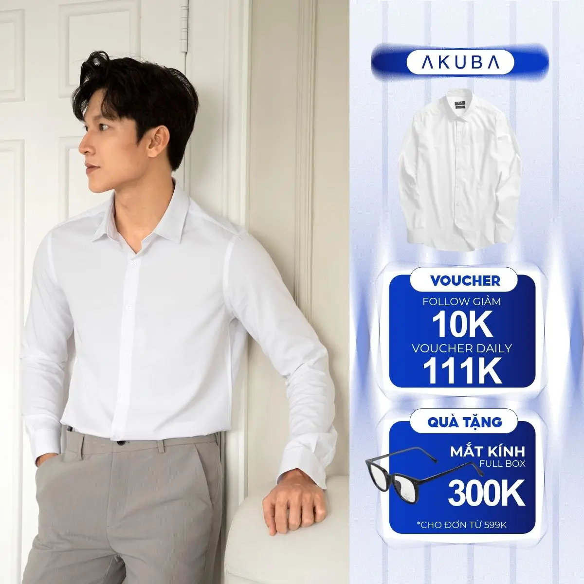 Áo sơ mi nam dài tay AKUBA form dáng slimfit ôm nhẹ thanh lịch, hạn chế nhăn, mềm mịn | 01M807