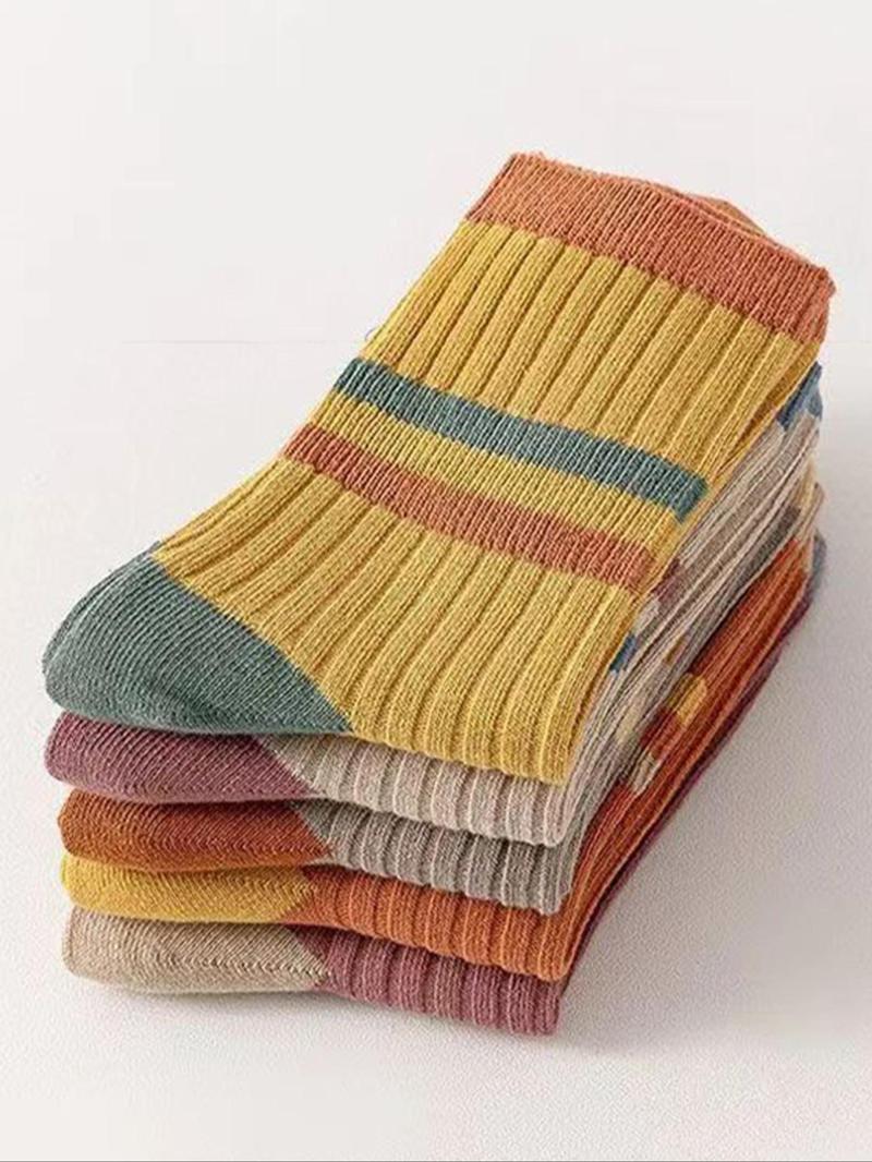 Product Introduction of Women's Striped Print Crew Socks, Casual Comfy Breathable Socks for Daily Wear, Women's Socks for All Seasons 6