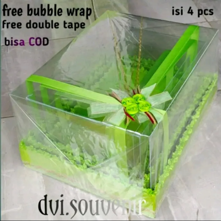 Kotak Parcel Hantaran Seserahan Tutup Mika Model Pita Pernikahan Berwarna Kain - Set 4 Box - Bunga, Hiasan, Foto