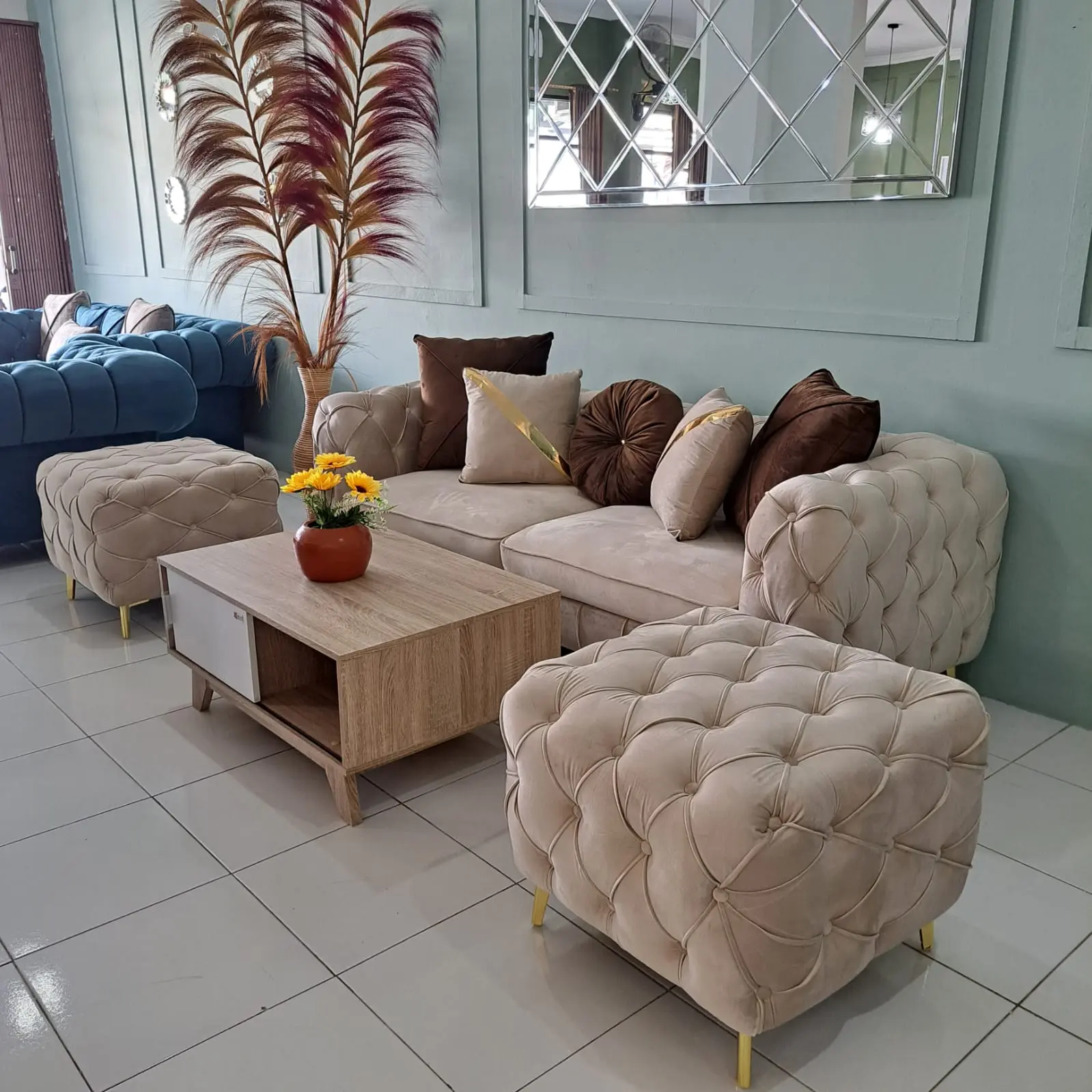 sofa ELLENA 2 seater dan 2 stool GRATIS ongkir dan bayar cod