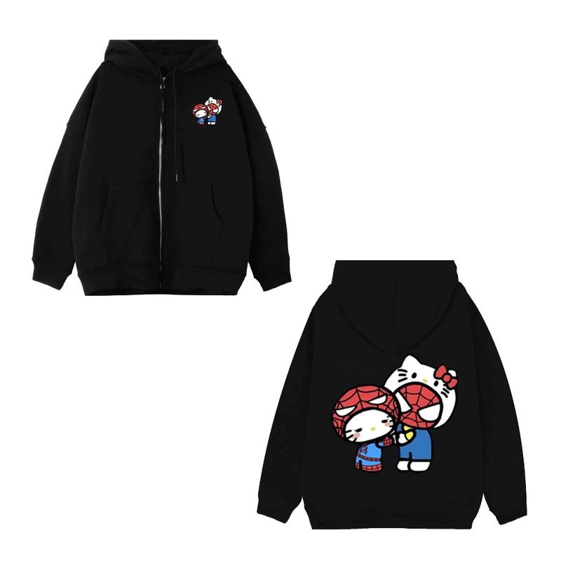 Áo Khoác Zip Có Túi Trong Thu Đông Nỉ Cotton TQ Cho Bé Hình Hello Kitty Người Nhện - Vải Cotton