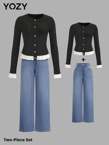 YOZY Women's Tee & Straight Leg Jeans, Women's Two-Piece Outfits for Daily Wear