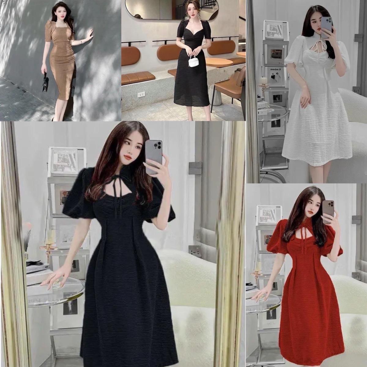 Váy  Dự Tiệc Thanh Lịch Vải Xốp Nhật Bigsize 50-100kg Nữ Dress Women Voan Đen - A.1241