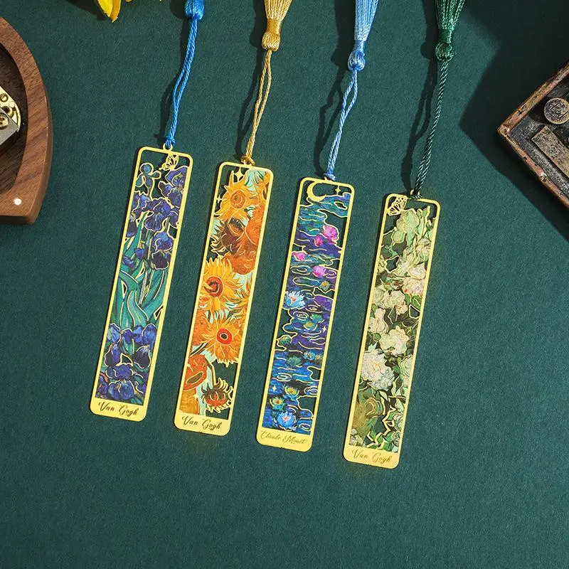 Vintage Floral Pattern Metal Bookmarks with Tassel, 4 Counts Exquisite Craftsmanship Book Mark, Reading Supplies for Home School Office Outdoor
