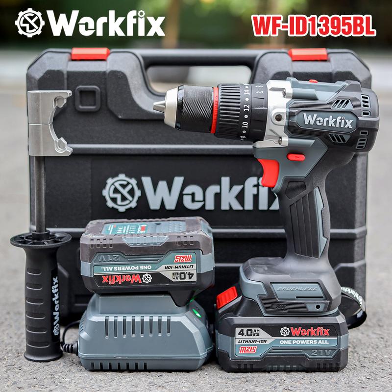 Máy Khoan 3 Chức Năng 95N.m Workfix - ID1395BL - Đầu Kẹp 13mm Auto Lock - Brushless Motor - 2 Pin Phổ Thông 21V/4Ah -  Có Tay Cầm Trợ Lực - Bảo Hành Chính Hãng 6 Tháng khoan không dây diy