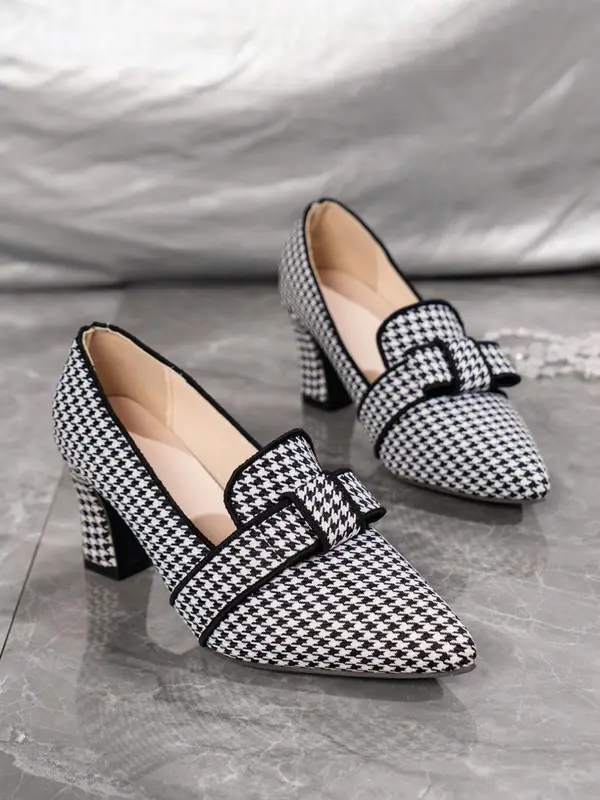 Women's Fashionable Houndstooth Pattern Ankle Strap High Heel Shoes, Casual Comfortable Pointed Toe Heels for Party, Daily Clothing Decor for Women & Girls, Stylish 1