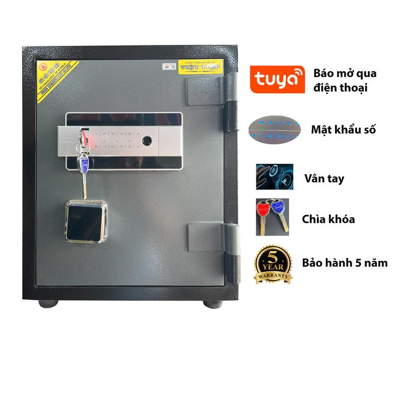 Két sắt Việt Tiệp điện tử vân tay kết hợp khóa chìa báo mở qua điện thoại, cao 50cm nặng 50kg bảo hành 5 năm