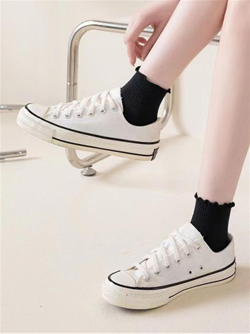 Product Introduction of Women's 6 Pairs Lettuce Trim Crew Socks, Dresssocks, Casual Solid Moisture Wicking Mid-calf Socks, Socks for Women, Soft Comfy Breathable Socks for Spring & Fall Daily Wear, Workwear for Women 5