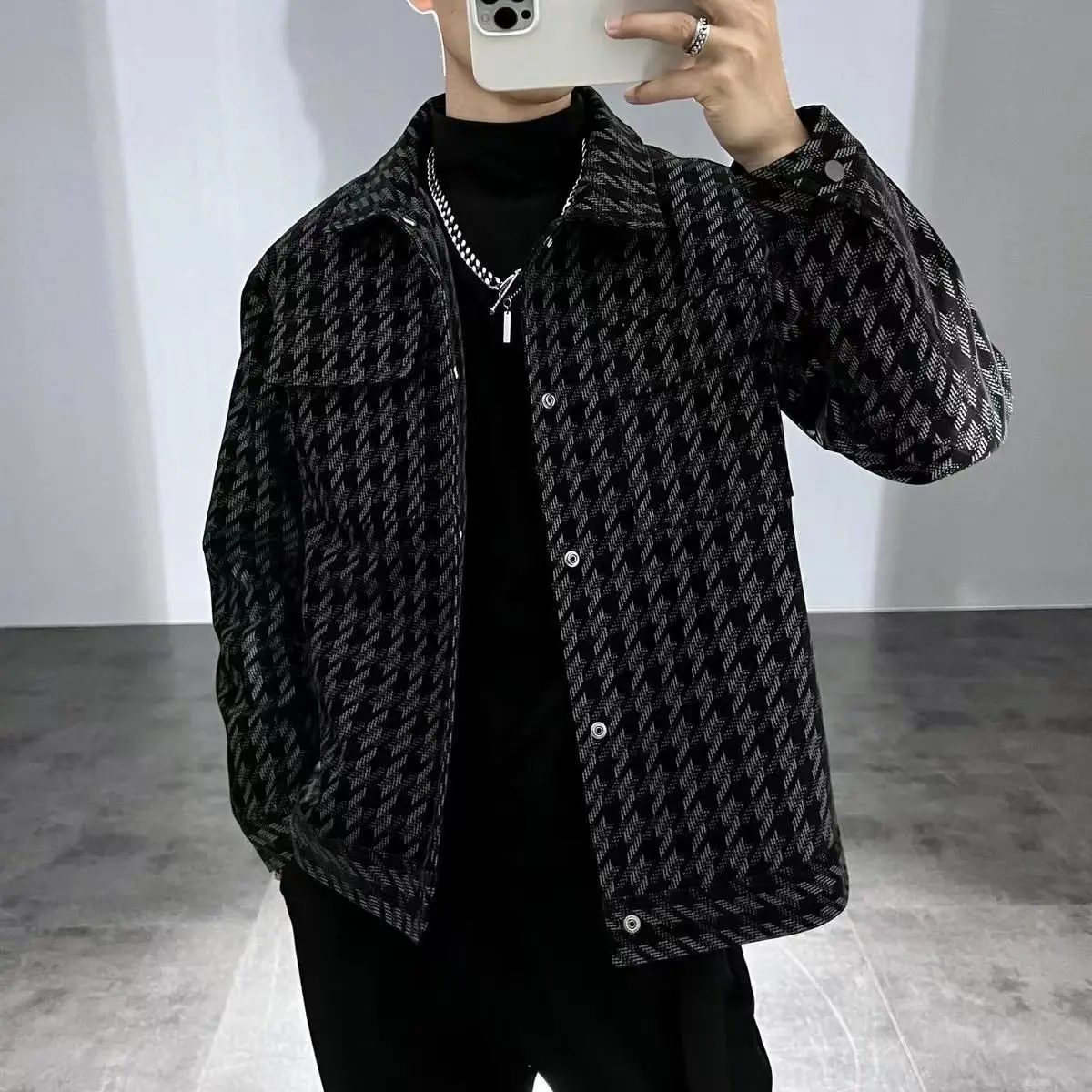 Áo khoác đặc biệt, Cao Cấp, dành cho nam giới, Thường Ngày, Họa Tiết Houndstooth, Hợp Xu hướng, Bộ sưu tập mới mùa Mùa Xuân, Áo khoác nóng