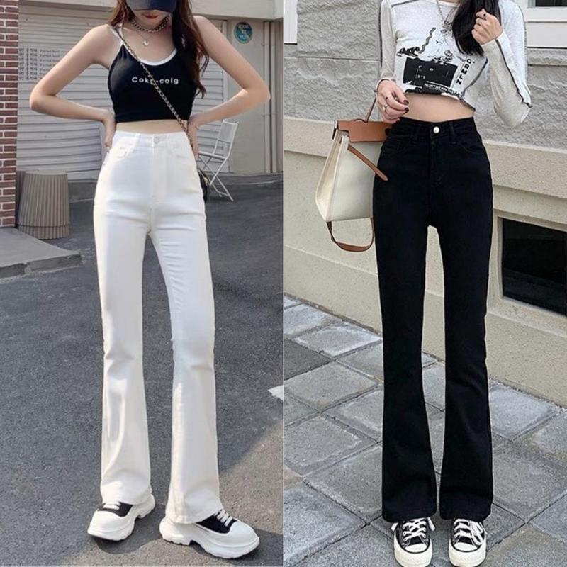  Quần Jean Ống Loe Cạp Cao Dáng Dài Sang Chảnh bò loe Siêu Hot Tôn dáng Chất Mềm Co Giãn bốn chiều hai màu đen trắng Nữ Women 