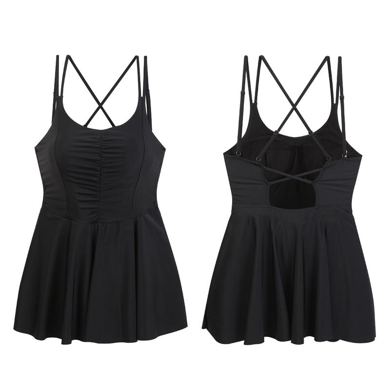 2023 New Korean One Piece Swimsuit Women Bathing Suit Solid Sexy Slip Dress Halter Bikini Set Hot Spring Swimwear 4