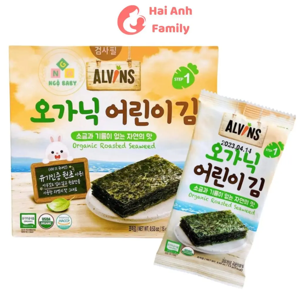 Rong biển hữu cơ tách muối, tách dầu AlVINS cho bé nhập khẩu Hàn Quốc