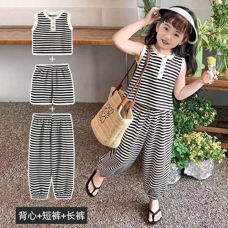 Bộ Đồ Bé Gái Không Tay Sọc, Hàng Mới Về Năm 2025, Thời Trang Và Phong Cách Mùa Hè, Áo Phông Vest, Phong Cách Hàn Quốc, Quần Áo Mùa Hè Cho Trẻ Em, Thích Hợp Cho Bé Gái 5