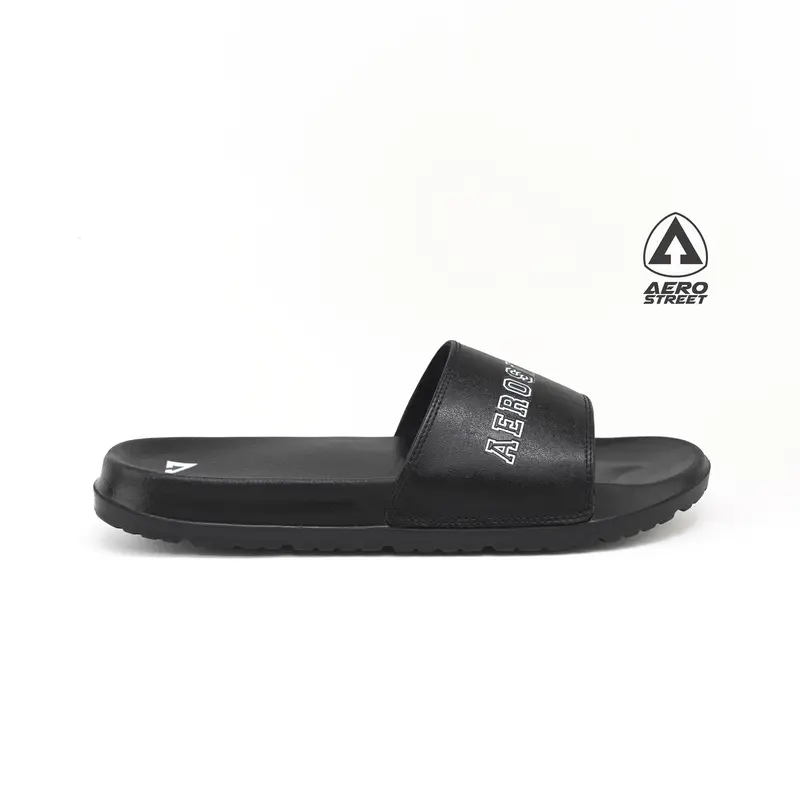 Aerostreet 39-44 Prime Hitam Hitam - Sandal Sendal Selop Slip On Casual Pria Wanita Aero Street BAAAA 1