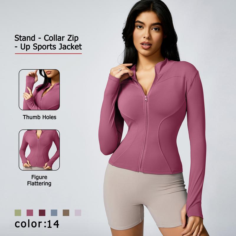 NcmRyu Women's Mock Neck Full-Zip Cropped Jacket - 4-Way Stretch ...