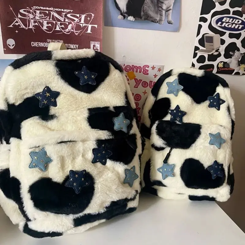 tas ransel y2k vintage tas sekolah korea style vintage ransel bulu wanita lucu tas ransel sekolah tas wanita Backpack 0