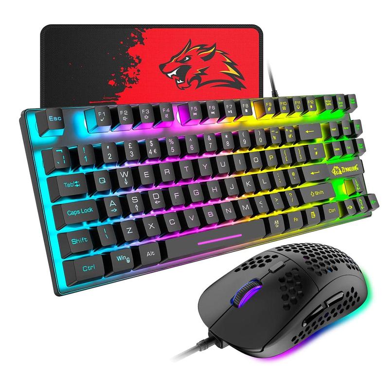 Wired Gaming Keyboard & Honeycomb Shell Design Mouse Combo for PC Computer, 1 Set 88 Keys RGB Backlit Mechanical Keyboard & 6 DPI Adjustable Gaming Mouse 3