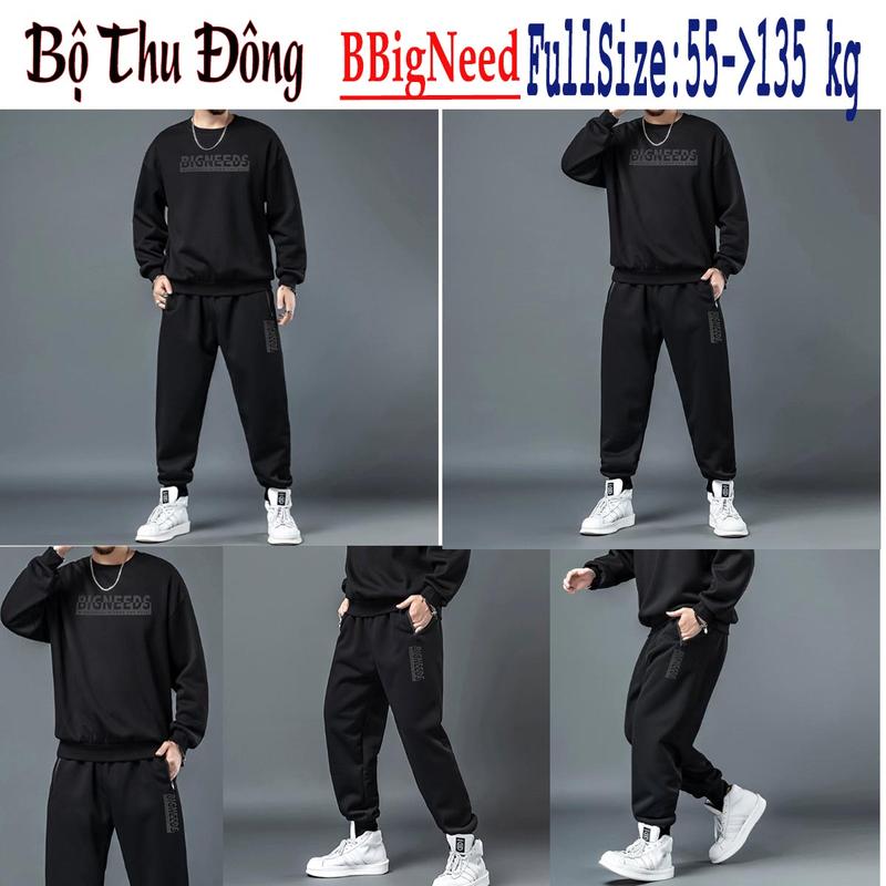 CÓ BIGSIZE Bộ đồ UNISEX thu đông dài tay 55-135kg thể thao cá tính chất liệu Poly mềm mịn
