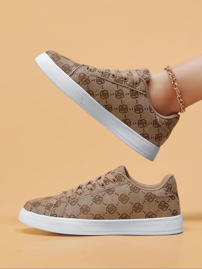 Product Introduction of Women's Fashionable All Over Floral Print Lace Up Low Top Sneakers, Casual Comfortable Sports Shoes for Daily Wear, Female All-match Round Toe Shoes for Daily Wear 11